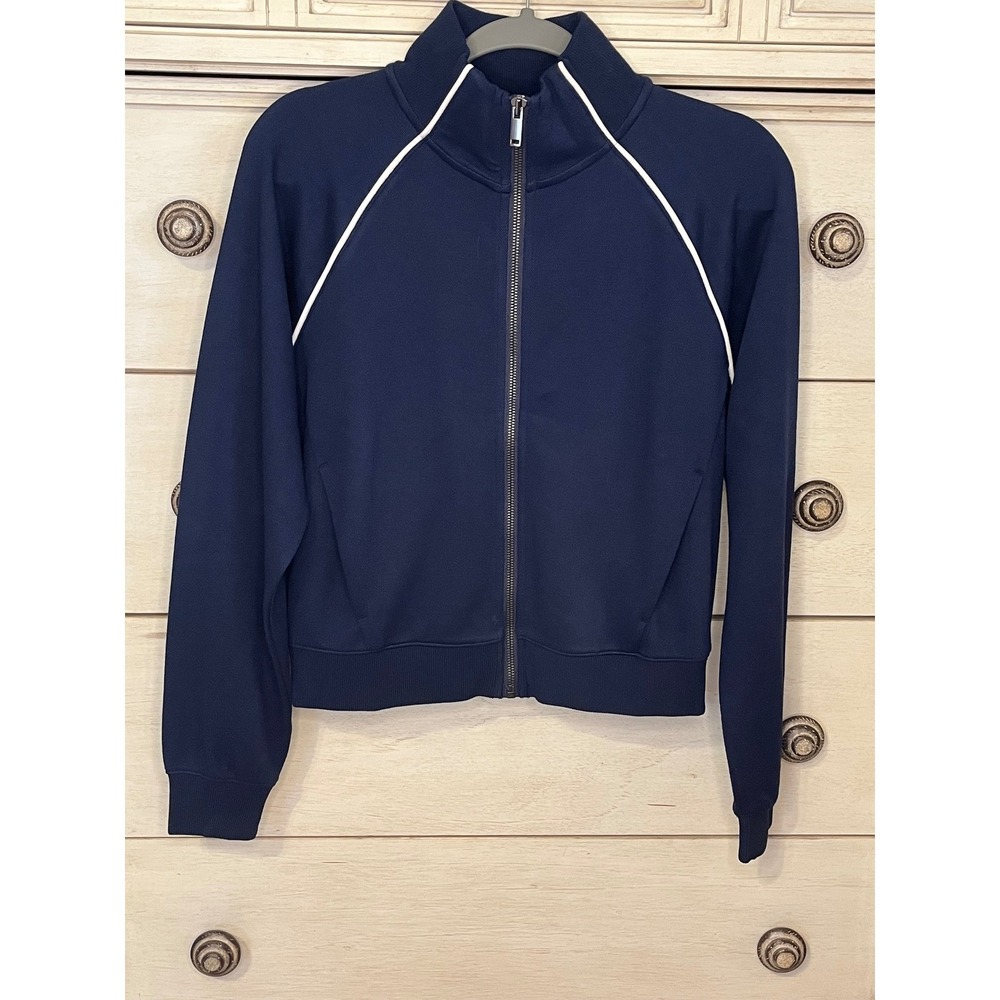 NWT Spanx AirPique Jacket Womens S Navy Travel Essentials Full Zip Athleisure - Picture 2 of 10